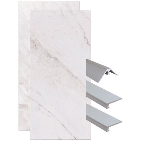 ONDEE ZEN - Pack complet de montage panneaux muraux Marbre Gris 120 cm - Profilé chromé inclus (1/4)