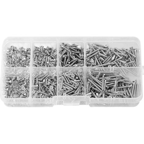 Assortiment de 800 vis autotaraudeuses en acier inoxydable 304 M2 x 4 M2 x 20 pour bois, métal, plastique, argent (1/5)