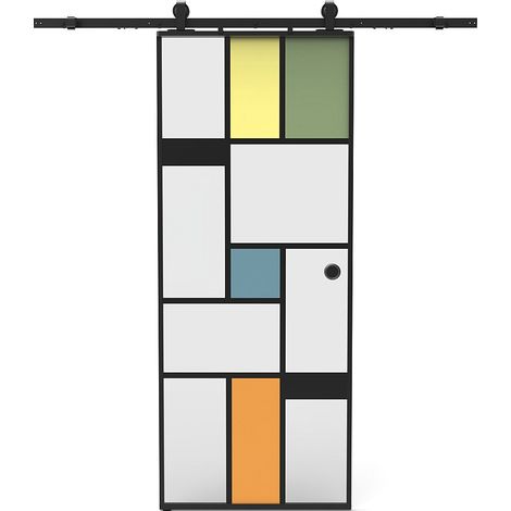 Porta scorrevole con sistema esterno in alluminio e vetro temperato serigrafato H204 x L83 cm - MONDANO