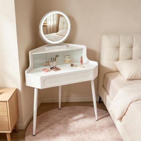 Meuble-lavabo d'angle avec miroir rond (meuble uniquement) (1/4)