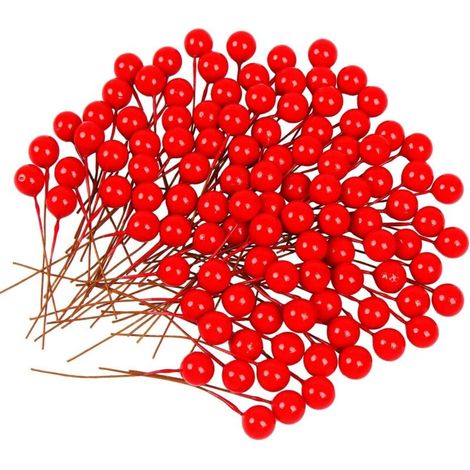 100pcs Small Christmas Holly Berries Artificial Berries for Christmas Tree Decorations and Christmas Wreath Making Supplies (Red) (1/5)