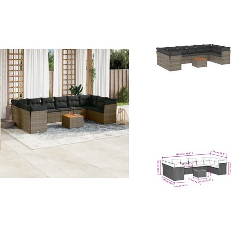 11-tlg. Garten-Sofagarnitur mit Kissen Grau Poly Rattan - Gartenmöbel - Outdoor Möbel - Rattan Gartenmöbel - Lounge Set - Esstischgarnitur (1/3)