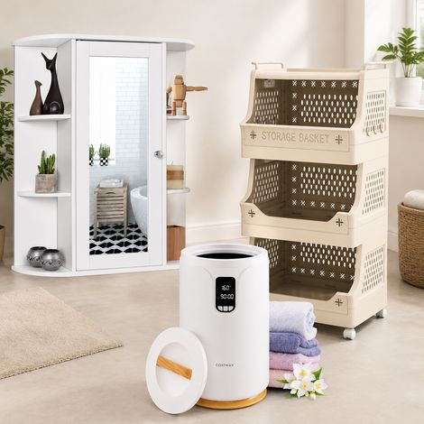 Conjunto de baño con hidromasaje y calefacción (3 piezas): armario con espejo, calentador de toallas de 20 litros y cesto de la ropa con ruedas (1/5)