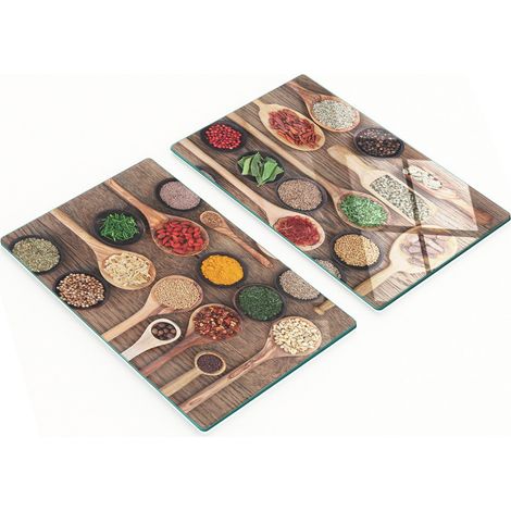 Tablas de cocina de vidrio templado con gr谩ficos de especias y hierbas 2x30x52 cm