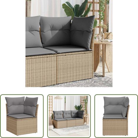 Canapé extérieur - Canapé d'angle de jardin avec coussins beige résine tressée (1/5)