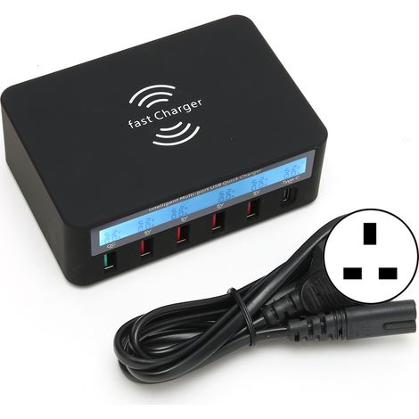 Chargeur sans fil multiport USB rapide Type-C Hub avec écran intelligent AC 100-240V (prise UK) (1/5)