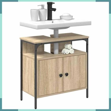 Cabinet de lavabo de salle de bain - 868042 - Beige - 60x30x60 cm - 2 portes (1/5)