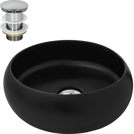 ML-Design Waschbecken aus Keramik Schwarz Matt Ø35x12 cm Rund inkl. Ablaufgarnitur, Moderne Aufsatzwaschbecken ohne Überlauf, Waschtisch Waschschale Waschplatz Handwaschbecken, für Badezimmer/Gäste-WC