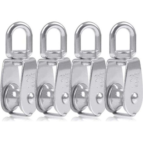 Einzelrolle für Kabel 15 mm Edelstahl, Kletterrolle, Lastrollenrolle, Hubrollenkapazität – 4 Stück, Silber (1/4)