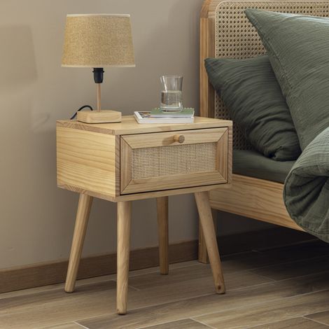 Chevet cannage avec tiroir bois naturel ANNA - ANNA (1/5)