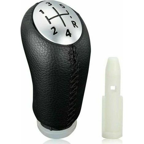KZQ Pomello in pelle nera per leva del cambio manuale con adattatore per Renault Clio III 2005-09, Mégane 2 e Laguna 2003-09 (1/4)