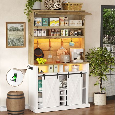 Buffet de cuisine 110x40x191 cm en MDF naturel, avec rangement et LED pour salle à manger FloraGrace (1/5)