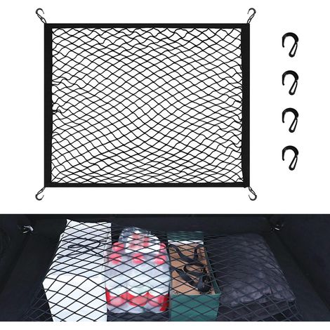 Filet de Coffre Voiture 80x60cm Filet de Chargement Elastique Filets Bagages avec 4 Crochets Cargaison Organisateur Rangement Voiture Maille pour Camions,SUV,Camping Car (1/5)