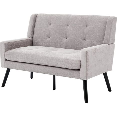 Banco tapizado de 2 plazas de lino gris claro con patas de madera antideslizantes HOMVRA (1/5)