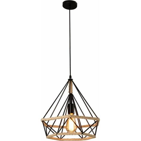 STOEX Lustre Suspension Industrielle 25cm en forme Diamant Corde de Chanvre Blanc BLOW (1/5)