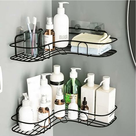 Set of 2 Shower Corner Shelf, No Drilling Shower Shelf, Wall Mounted Corner Shower Caddy, Bathroom Shelf, for Bathroom/Kitchen (1/5)