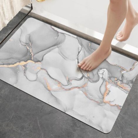 Tapis de Bain Diatomite Antidérapant 40 x 60 cm, Super Absorbant Sèche Rapide, pour Portes de Salle de Bain, Salon, Lavable (Gris Clair) (1/5)