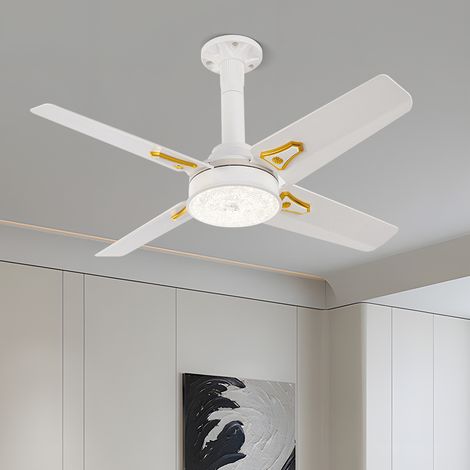 Ventilateur de plafond LED 48W E27 blanc – 3 vitesses, télécommande, éclairage 3 couleurs, 4 pales, ventilateur silencieux intérieur (1/5)