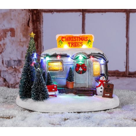 LED Weihnachtsstadt Szene "Baumverkauf" - 25 cm - mit 10 bunten LED beleuchtet