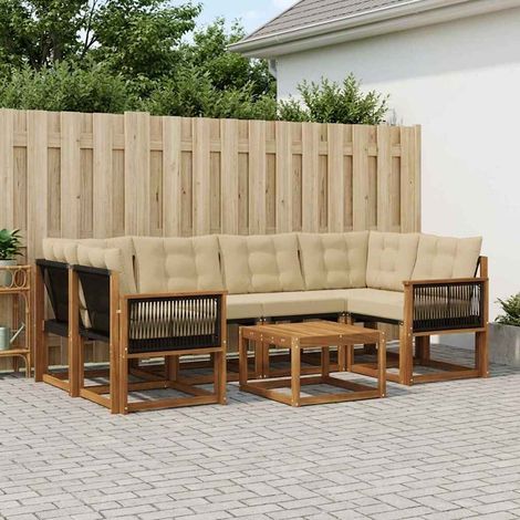 vidaXL Conjunto de sofás de exterior 7 uds. Natural y Beige (1/5)