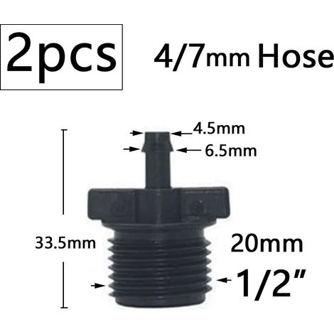 Adaptateur de raccord fileté (1/2 x 4/7 mm) pour tuyau d'arrosage 4/7 mm, raccord cannelé pour tube 1/4", coupleur de robinet pour système d'irrigation agricole. (1/5)