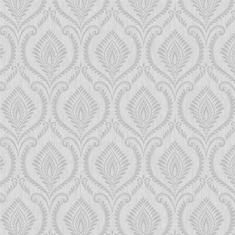 Fine Decor Crown Estelle Damask Grey Wallpaper Textured Paste The Paper