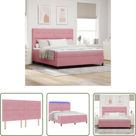 LED-Beleuchtung - LED Boxspringbett mit Matratze Rosa 180 x 200 cm Samt (1/5)