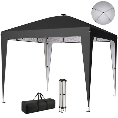 Gazebo 3x3 m Pieghevole ad Altezza Regolabile con Luce Centrale e Telecomando, in Metallo e Poliestere, Nero (1/5)