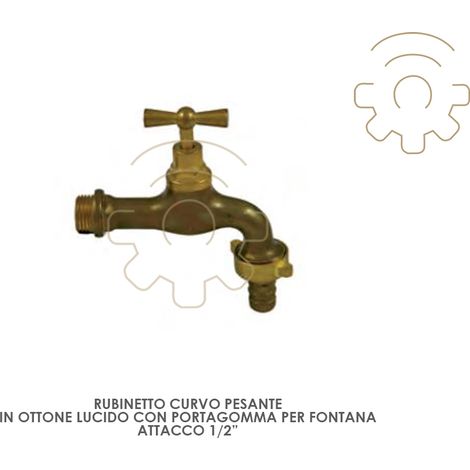Rubinetto curvo pesante ottone lucido attacco 1/2" con portagomma per fontana fontane esterno giardino (1/2)