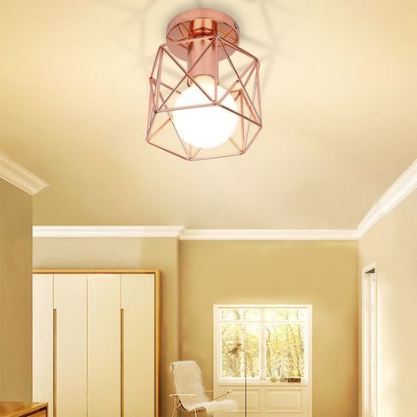 Plafonnier Industrielle Retro en Métal Cube Carré Fer Suspension luminaire pour Salon Chambre Bar Salle à Manger Or Rose 1 Pack (1/4)