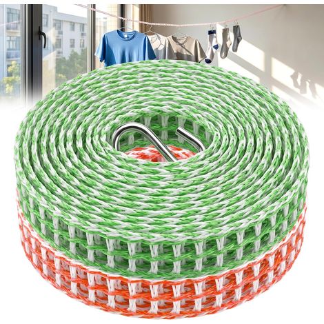 Set of 2 Clotheslines with Hooks, Windproof Nylon Clotheslines for Camping, Motorhome Trips, Boating, University Residence Living, Balconies, Gardens and Verandas (5 Meters) (1/5)