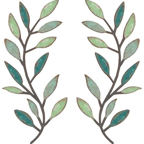 Lot de 2 branches d'olivier en métal pour décoration murale, salon, couloir, extérieur (couleurs vives) (1/4)