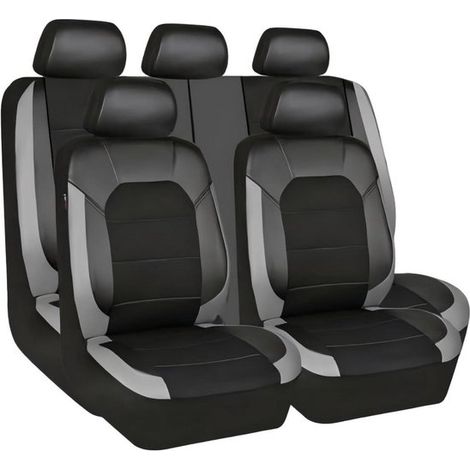 Coprisedili per auto, coperture protettive per auto, per uso quotidiano, traspiranti, in similpelle antiscivolo, 1 kg, grigio (1/5)