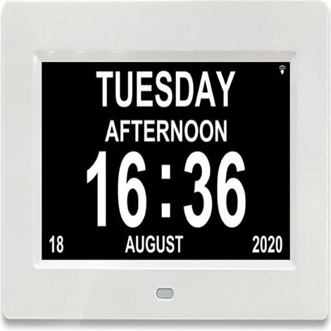 Horloge Numérique LCD - 7 Pouces - Affichage Date Jour Heure - Réveil Multialarme - Pour Seniors - Blanc - 1 Pièce (1/5)