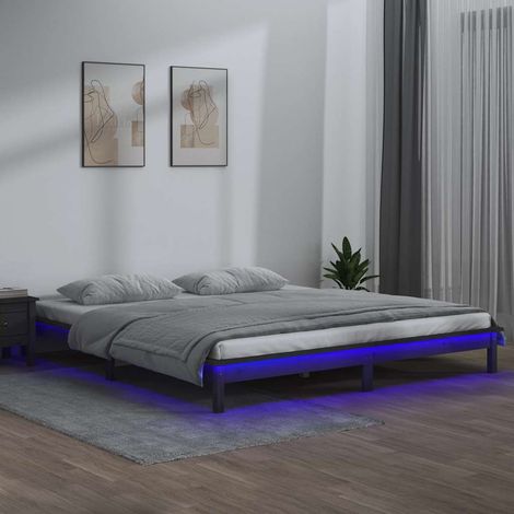 Lit adulte Contemporain Cadre de lit à LED Gris 120x190 cm Petit double Bois massif 41660 (1/5)