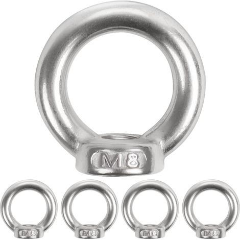 Vis à œillets filetées, 5 écrous à anneau m8, œillets à vis 304, œillets en acier inoxydable, écrous à oeil, écrou de levage pour fixer des ornements suspendus, des supports à bascule, (1/5)