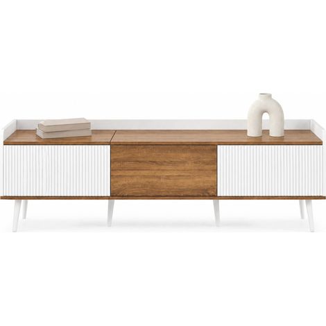 CHICFURN Mueble TV con almacenaje 160x39x49,5 cm MDF blanco y natural, 3 puertas (1/5)