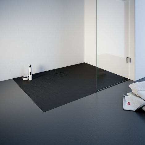 Receveur de douche 80 x 120 cm résine minérale de plain-pied, décor effet Pierre anthracite, Schulte
