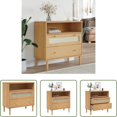Holzschrank -  Sideboard SENJA Rattan-Optik Braun 80x40x80 cm Kiefernholz (1/5)