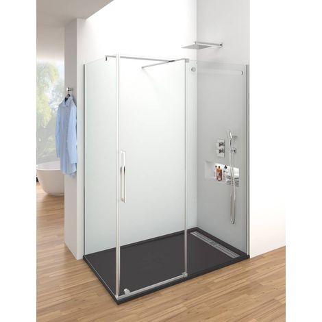 VETRUM corner shower enclosure with sliding door and fixed side panel, clear glass, polished chrome profile, 155x80 cm (1/5)