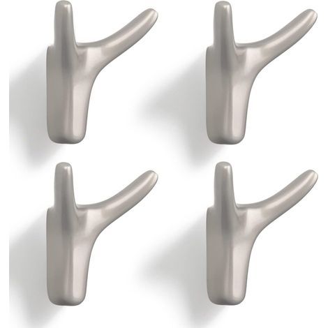 Doppio appendiabiti da parete, robusti appendiabiti da parete in lega di zinco massiccia, ganci per porte per ingresso, camera da letto, soggiorno, cucina, viti incluse (nichel perlato, 4 pezzi) (1/5)