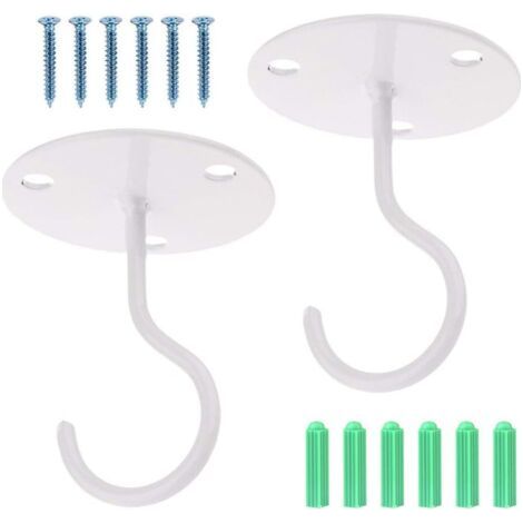 2er-Pack weiße Deckenhaken zur Wandmontage, Aufhängehaken aus Metallplatten, Deckenhaken aus Eisen zum Aufhängen von Pflanzen/Anhängern/Körben/Vogelhäuschen/Laternen