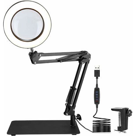 Lampe loupe de bureau 72 LED 1500 lumens – Lentille HD 5X – 3 modes de couleur – Bras pivotant réglable pour artisanat et lecture - 72LED (1/5)
