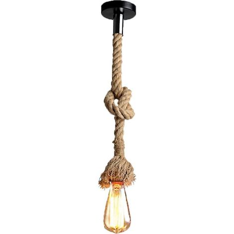 Suspension lumineuse vintage en corde de chanvre, abat-jour naturel, douille unique, câble de 100cm, AC 220V, culot E27, ampoule non incluse, idéale éclairage restaurant, bar, café. (1/5)