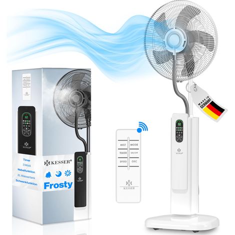 Ventilateur brumisateur oscillant KESSER Frosty 75W 3 vitesses H127cm D43cm Blanc