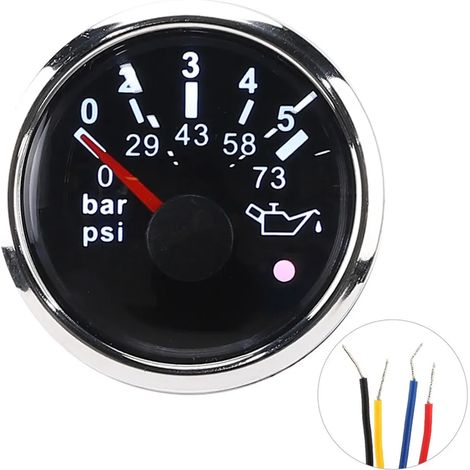 Manomètre de pression d'huile (52 mm, indice de protection IP67, 0,5 bar / 0,73 psi) avec alarme intelligente pour voitures, yachts et bateaux, cadran noir (1/5)