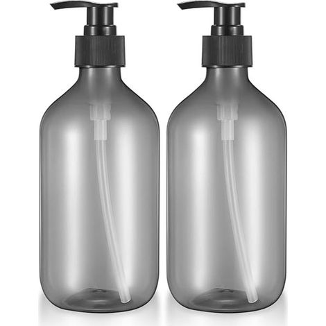 Set di 2 dispenser di sapone da 500 ml, flaconi vuoti ricaricabili con pompa, flaconi di plastica vuoti per sapone, shampoo, lozione, gel doccia - grigio (1/5)