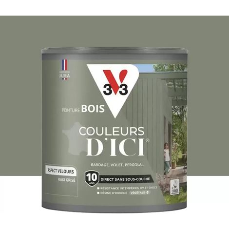 Peinture Acrylique pour Bois Extérieurs 10 ans V33 Couleurs d'ICI Velours Kaki grisé 0,5 L (1/4)