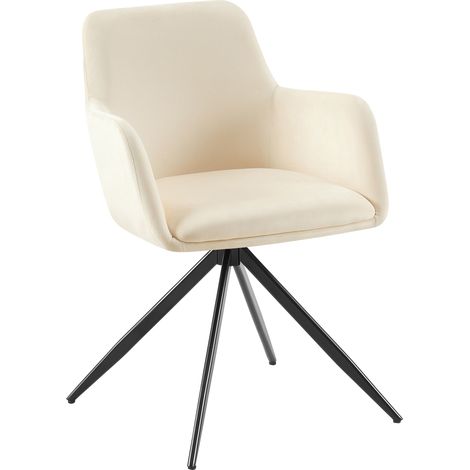 Silla de comedor x1 asiento giratorio 180 grados terciopelo crema y metal 100005547 (1/5)