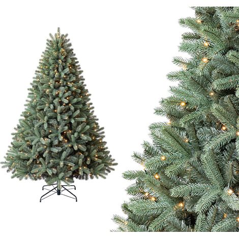 Sapin de Noël artificiel épicéa 210 cm – Branches denses en plastique – 500 LEDs blanches chaudes – Support métal inclus – Evergreen